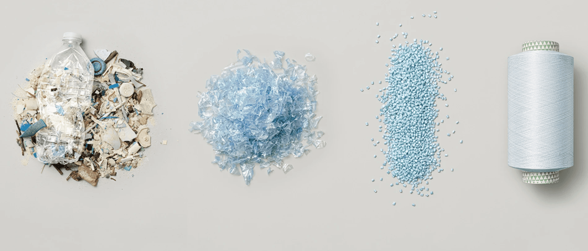 Illustration of chemical recycling processes breaking down blended textiles