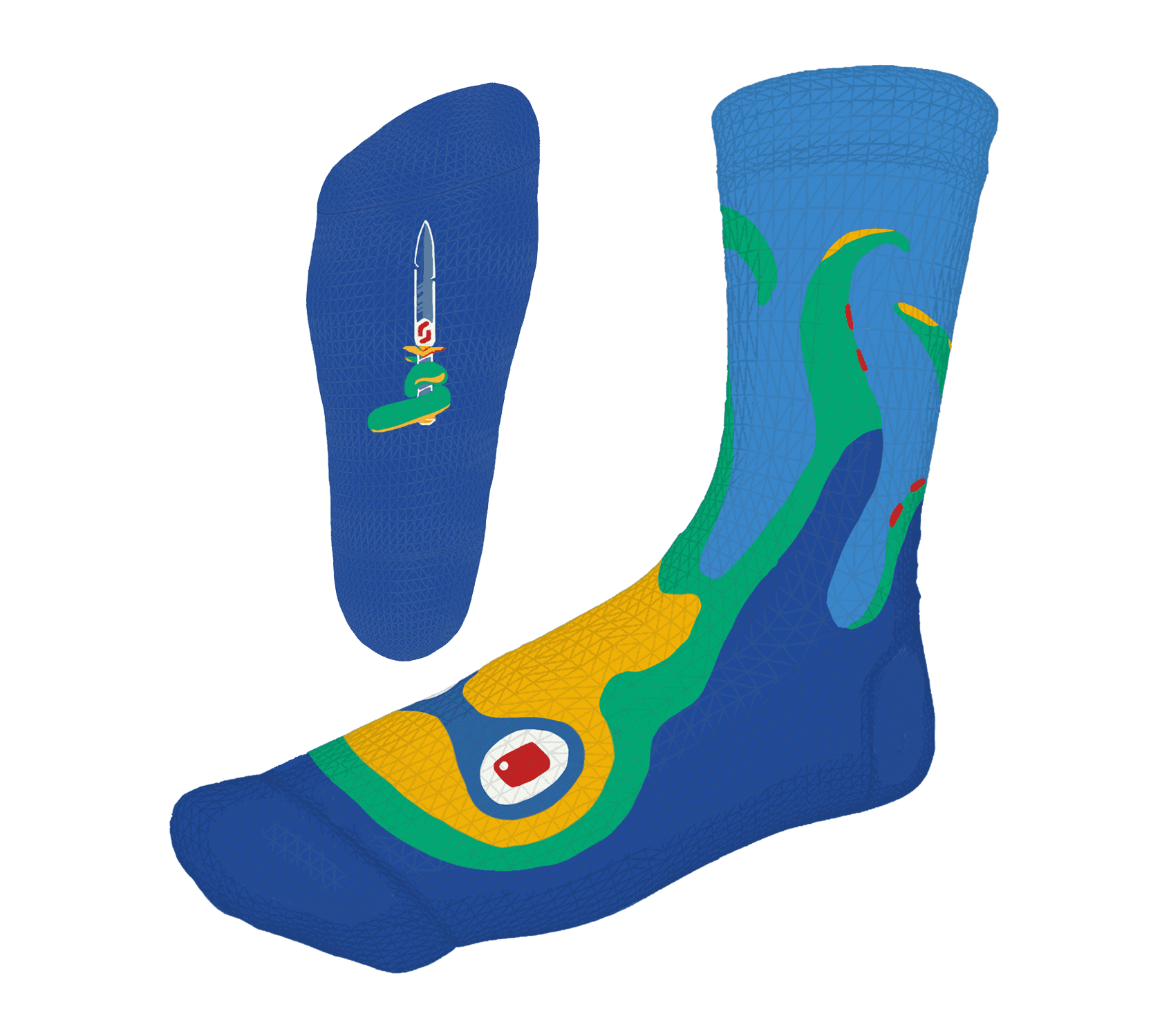 Blue and green Socktopus sock with tentacles wrapping the ankle and a dagger motif on the sole